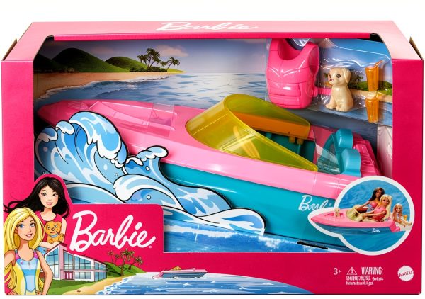Barbie Floatable Speedboat with Pink Blue Design and Puppy Seat-5