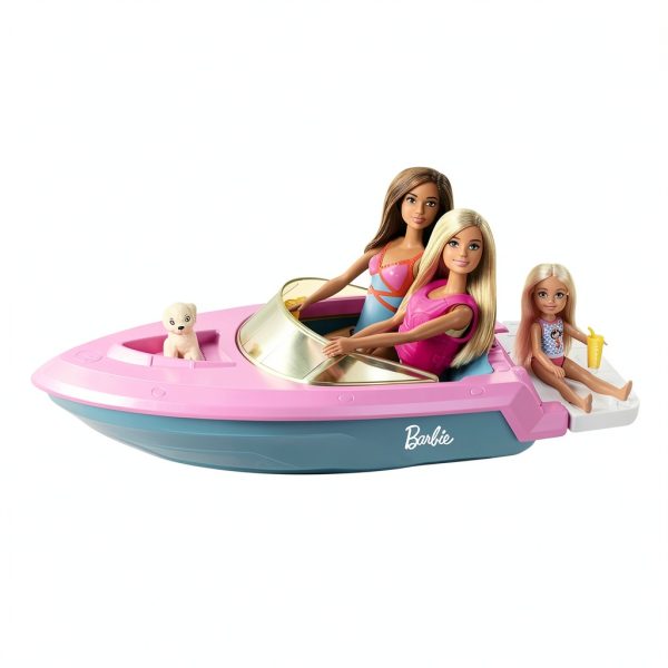 Barbie Floatable Speedboat with Pink Blue Design and Puppy Seat-2