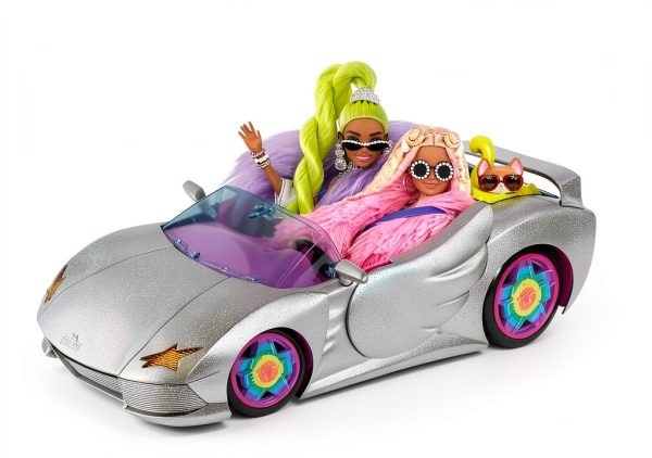 Barbie Extra Car 2-Seater Car with Pink Interior and Rainbow Rims-2