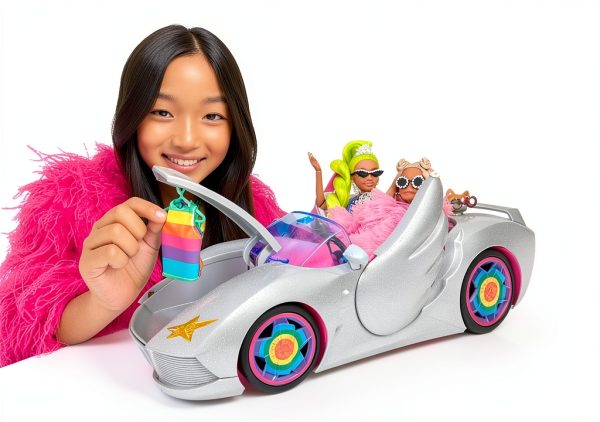 Barbie Extra Car 2-Seater Car with Pink Interior and Rainbow Rims-1