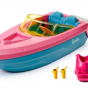 Barbie Floatable Speedboat with Pink Blue Design and Puppy Seat-0