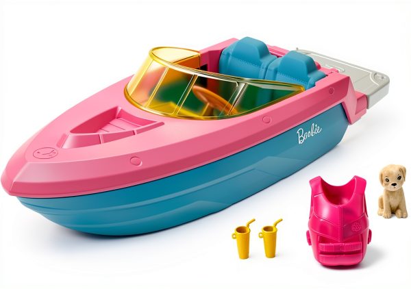 Barbie Floatable Speedboat with Pink Blue Design and Puppy Seat-0