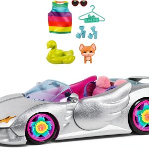 Barbie Extra Car 2-Seater Car with Pink Interior and Rainbow Rims-0