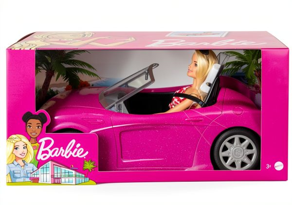 Barbie Playset with Sparkly Pink 2-Seater Toy Convertible Car Featuring Glam Details & Fashion Doll in Sundress & Sunglasses (Amazon Exclusive)-5