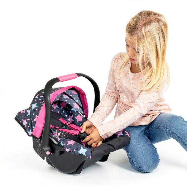 Bayer: Car Seat - Turquoise, Pink, Stars - Fits Dolls Up to 18", Kids Pretend Play, Safety Belt, Sun Canopy, Ages 3+-5